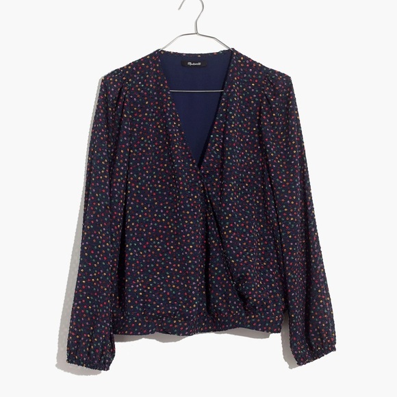 Madewell Blue Long Sleeve Wrap Blouse - Picture 1 of 6
